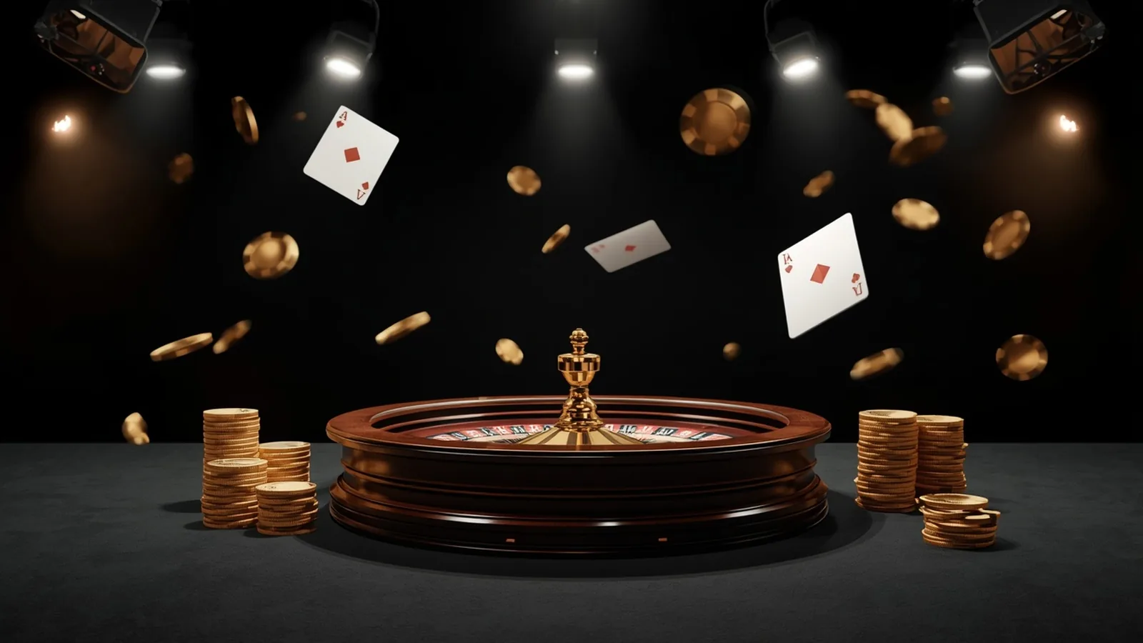 Estúdio premium de cassino ao vivo com roleta dourada no centro — cassino ao vivo Estrela Bet Brasil